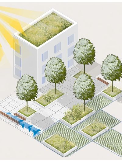Urban Green Roof Illustration Poster.