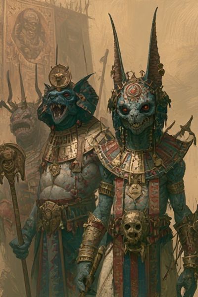 Ancient Demon Warriors Illustration Poster.