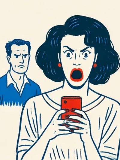 Shocked Woman with Phone Illustration Poster.