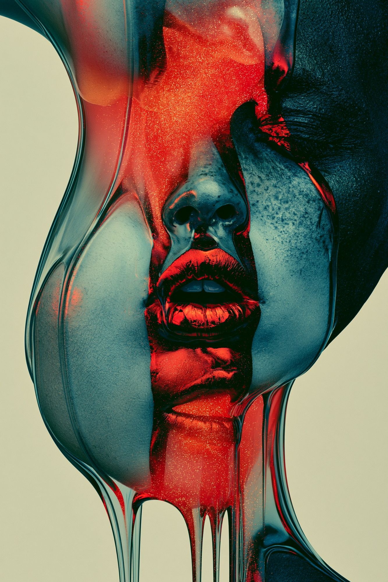 Surreal Neon Face Print. poster detail