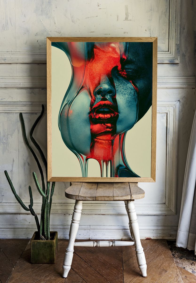 Surreal Neon Face Print. room preview
