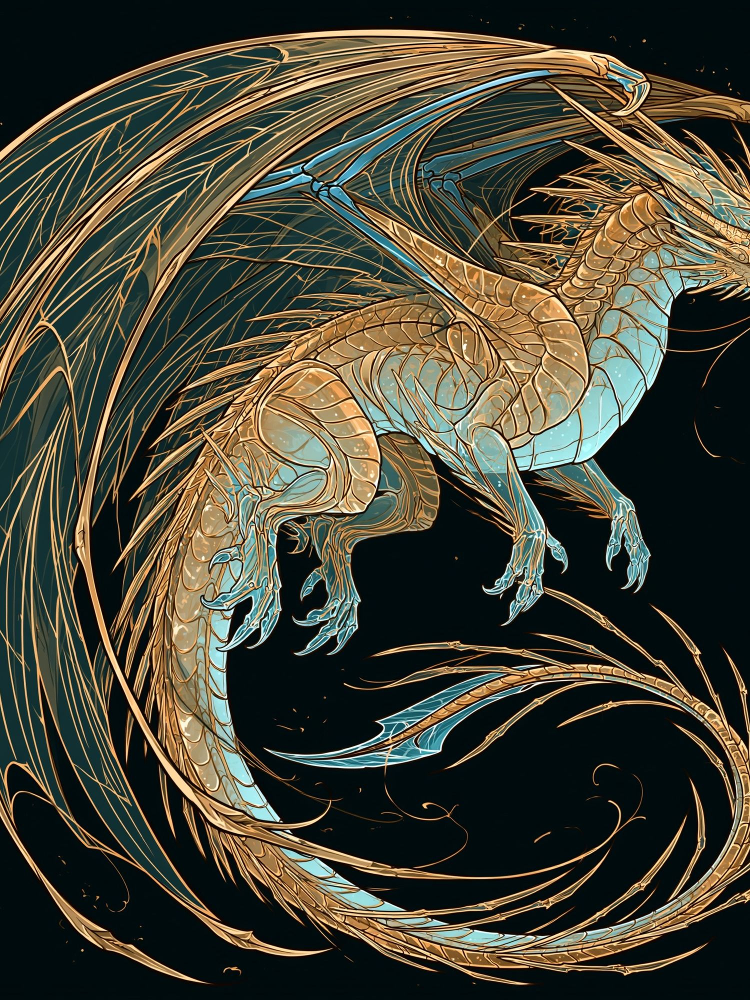 Golden Dragon Fantasy Print. poster detail