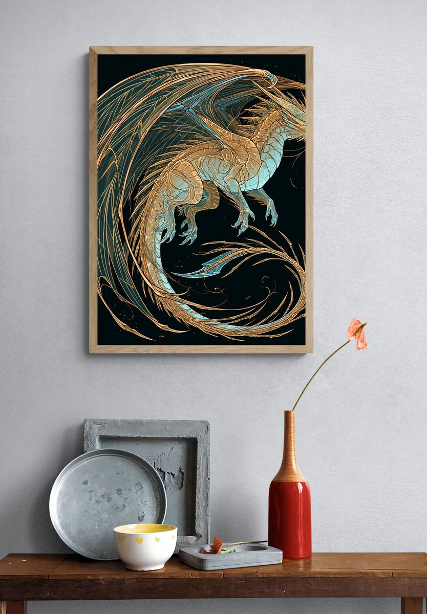 Golden Dragon Fantasy Print. — room view 3