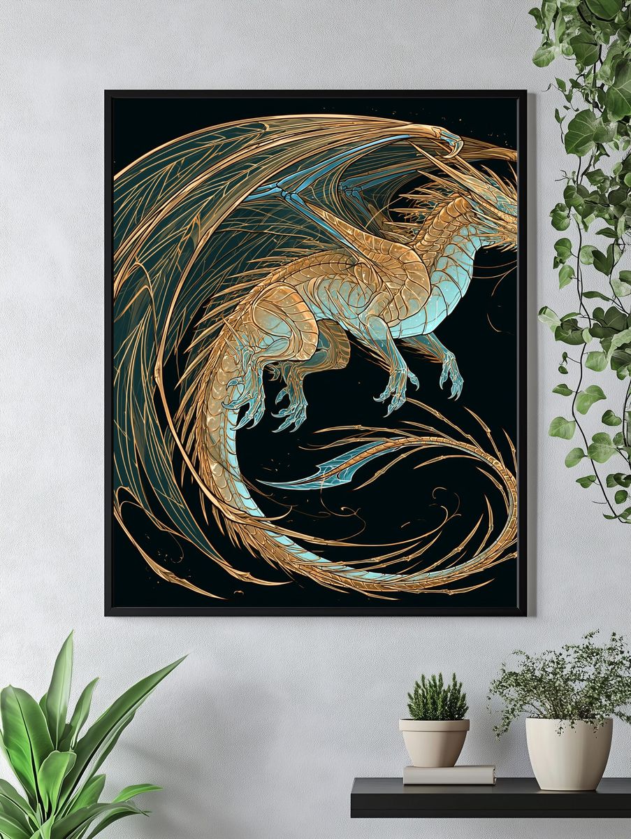 Golden Dragon Fantasy Print. — room view 4