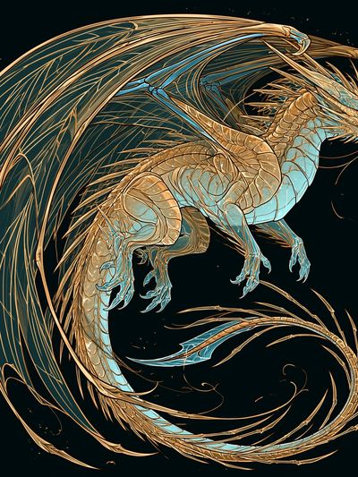 Golden Dragon Fantasy Print.