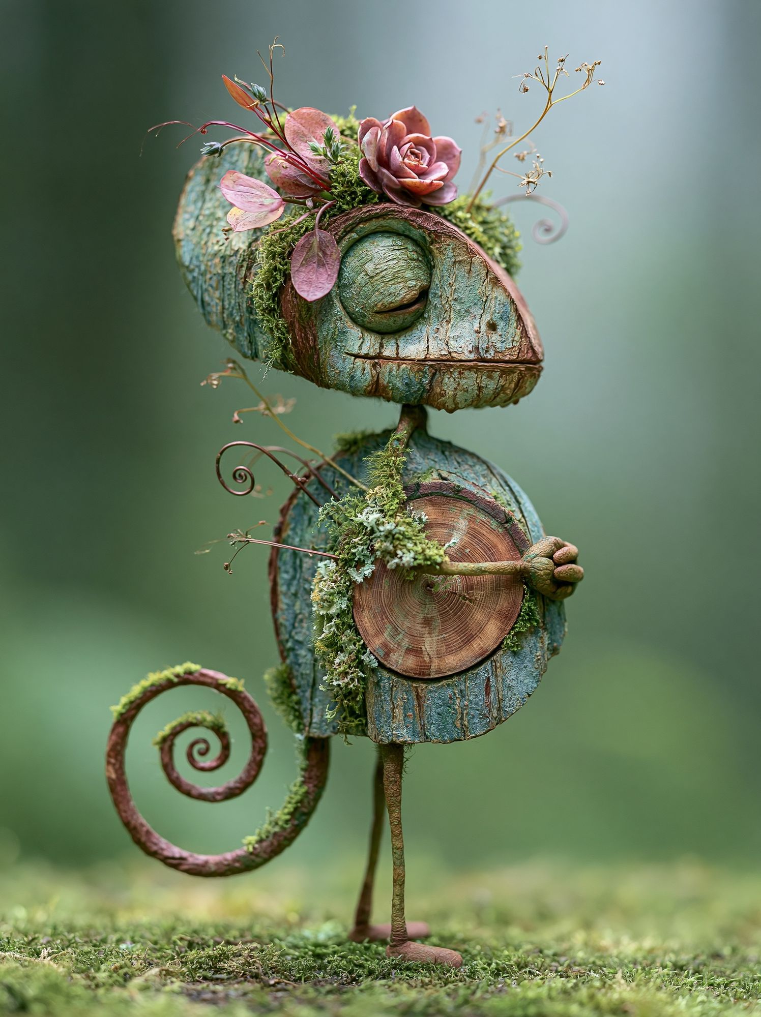 Whimsical Moss Chameleon Print. poster — illustration art