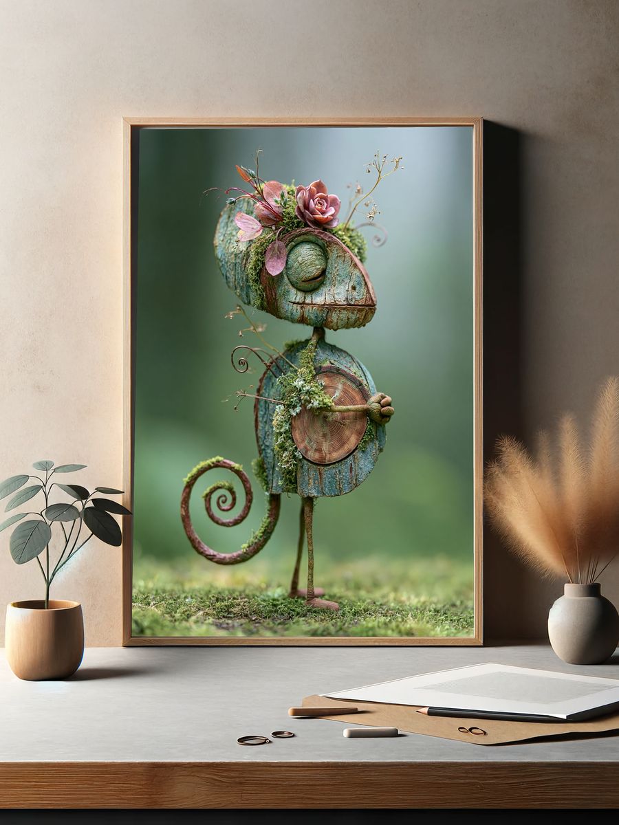 Whimsical Moss Chameleon Print. — room view 2
