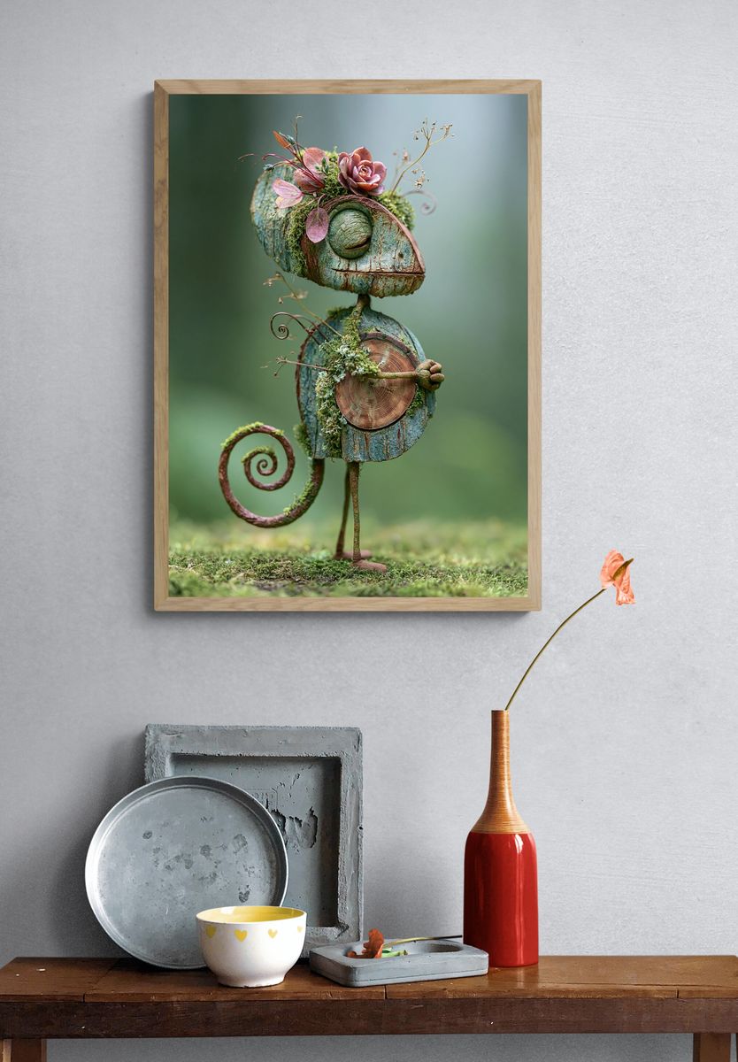 Whimsical Moss Chameleon Print. — room view 3