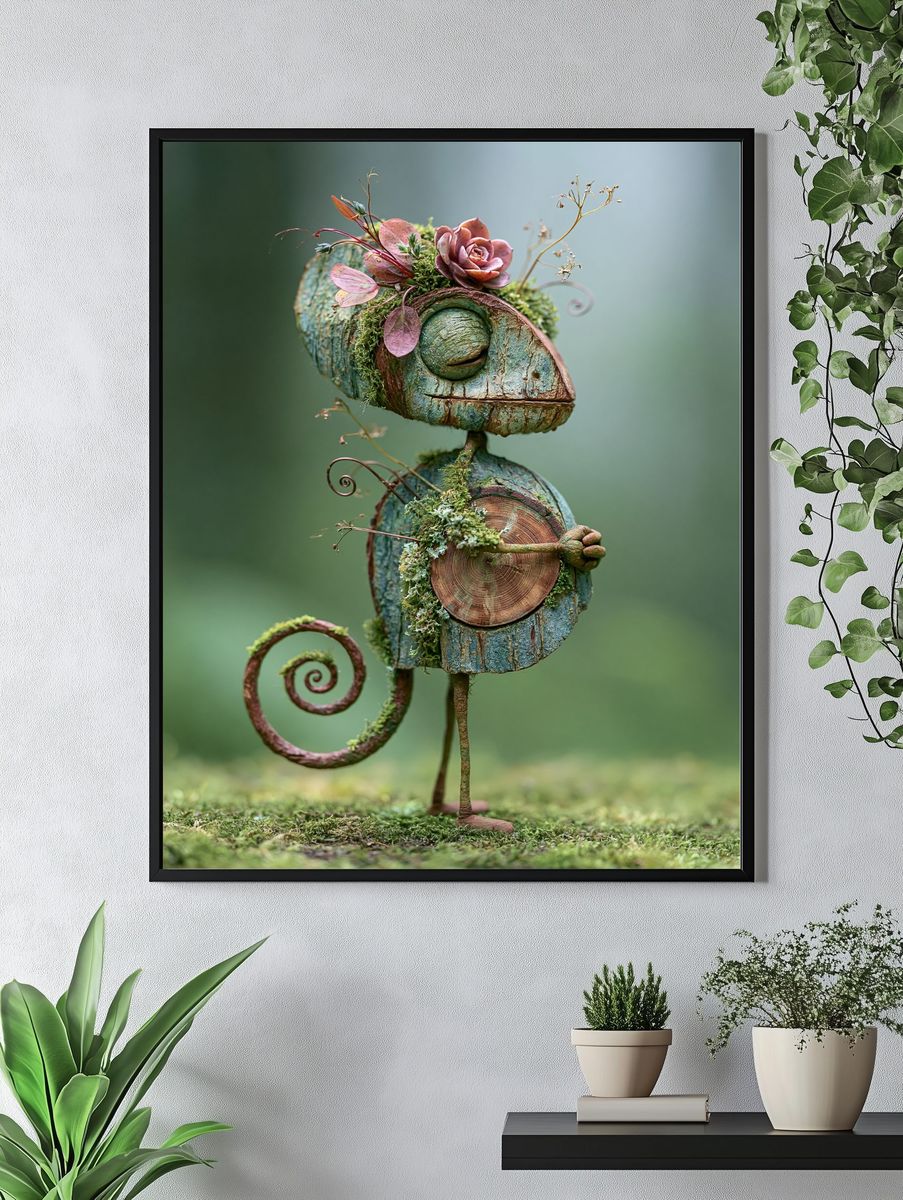 Whimsical Moss Chameleon Print. — room view 4