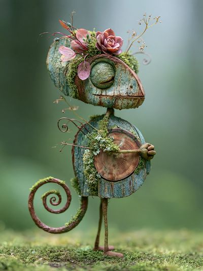 Whimsical Moss Chameleon Print.