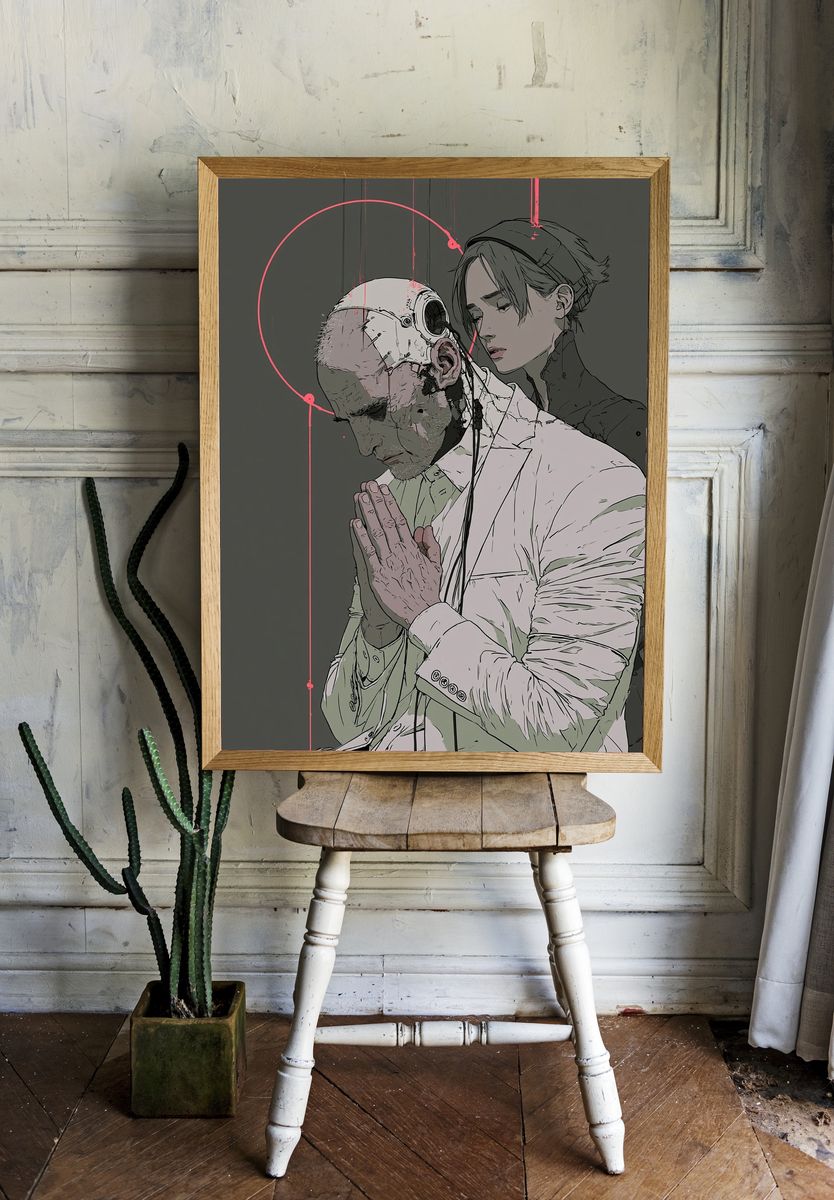 Cyberpunk Prayer — Illustration Print. room preview