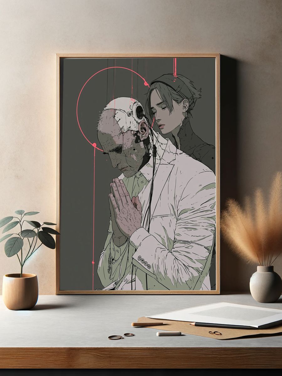 Cyberpunk Prayer — Illustration Print. — room view 2