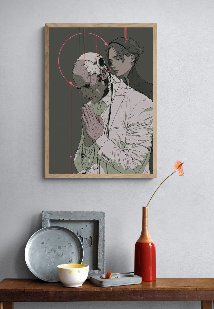 Cyberpunk Prayer — Illustration Print. — room view 3