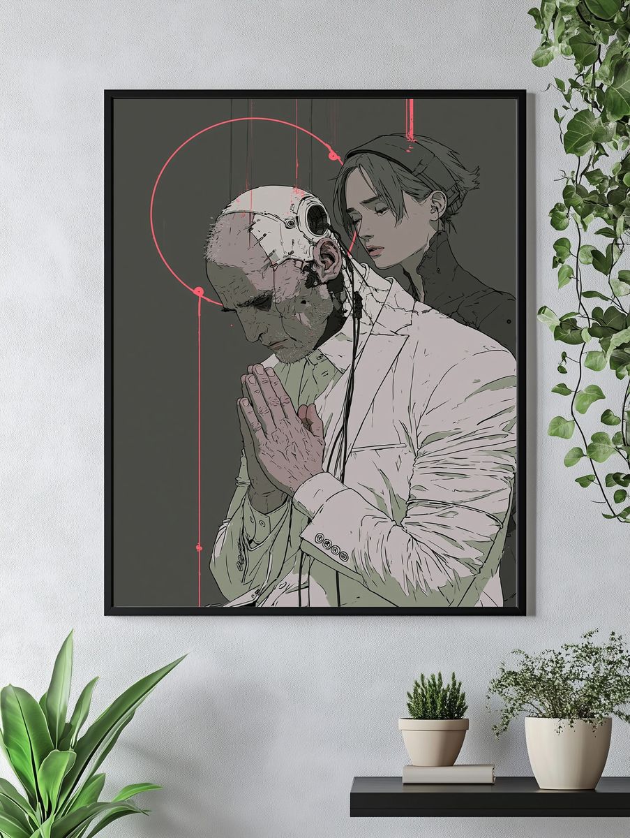 Cyberpunk Prayer — Illustration Print. — room view 4