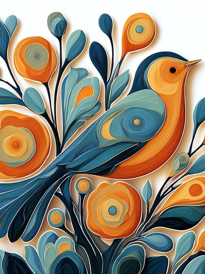Colorful Bird Floral Illustration Poster.