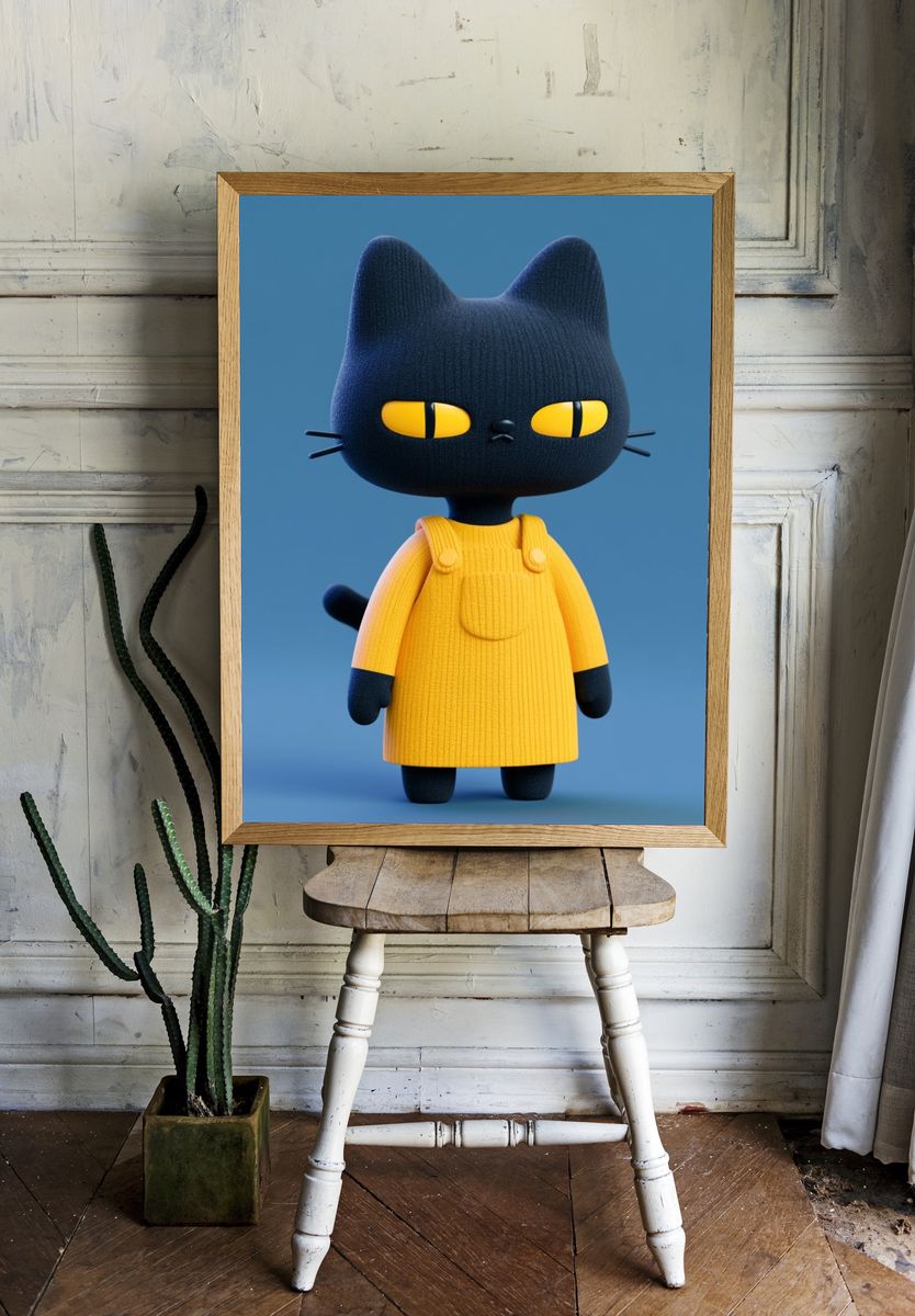 Cute Black Cat Illustration Poster. room preview