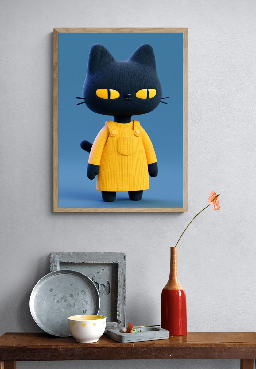 Cute Black Cat Illustration Poster. — room view 3