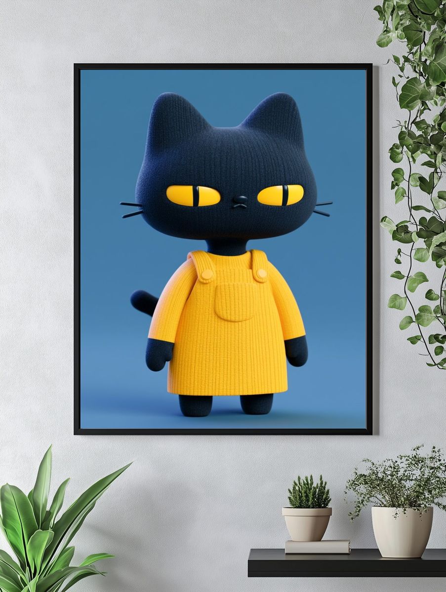 Cute Black Cat Illustration Poster. — room view 4