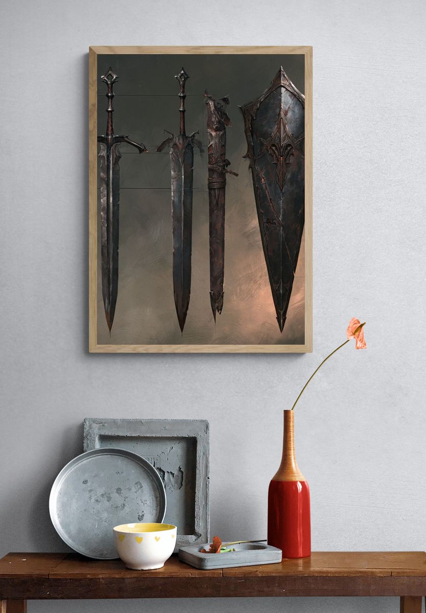 Dark Fantasy Swords Illustration Poster. — room view 3
