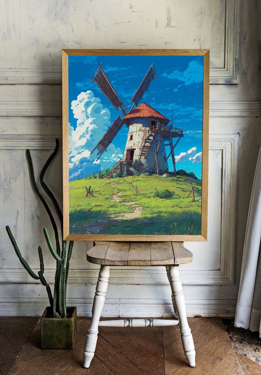 Windmill Meadow Illustration Poster. — room view 1