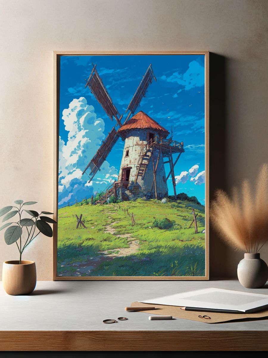 Windmill Meadow Illustration Poster. — room view 2
