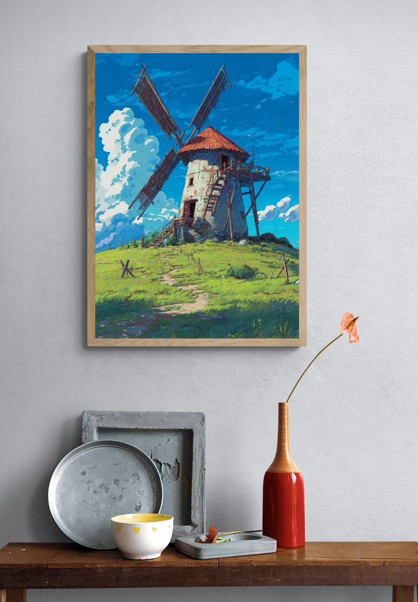 Windmill Meadow Illustration Poster. — room view 3