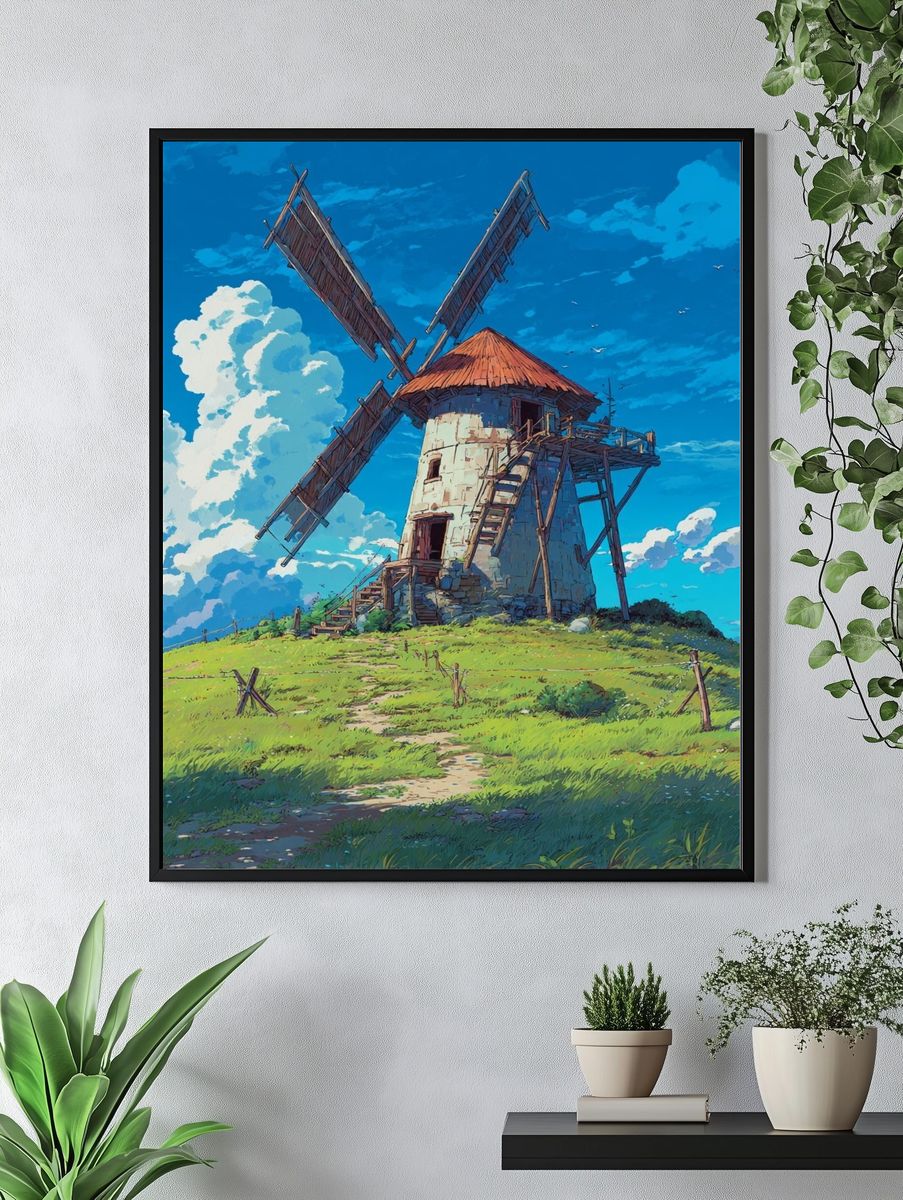 Windmill Meadow Illustration Poster. — room view 4