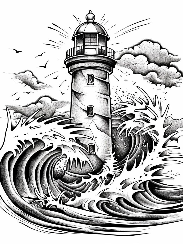 Lighthouse Wave Illustration Poster. poster — illustration art