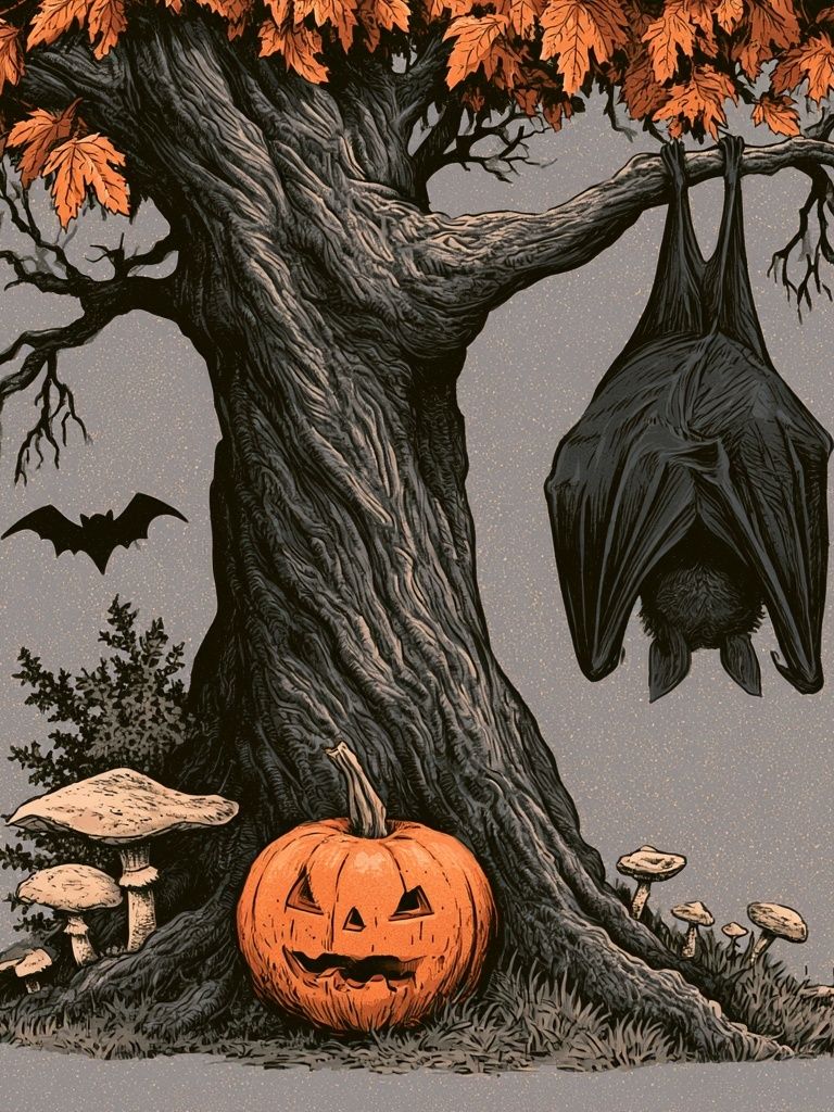 Halloween Tree Illustration Poster. poster detail