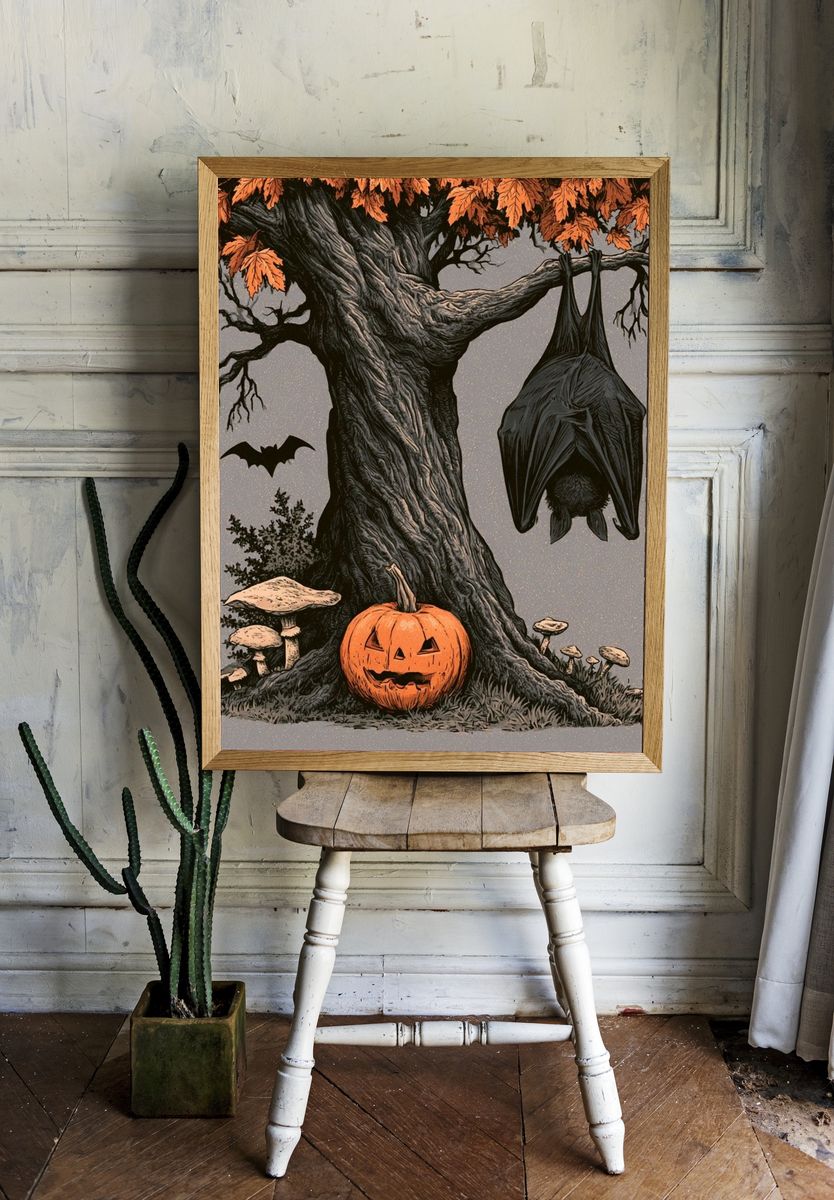 Halloween Tree Illustration Poster. room preview