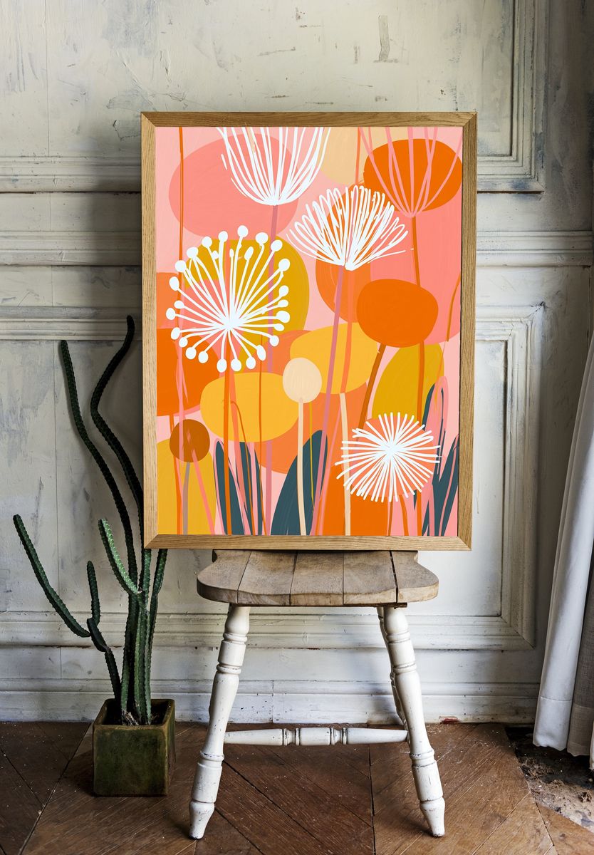 Abstract Floral Meadow Print. room preview
