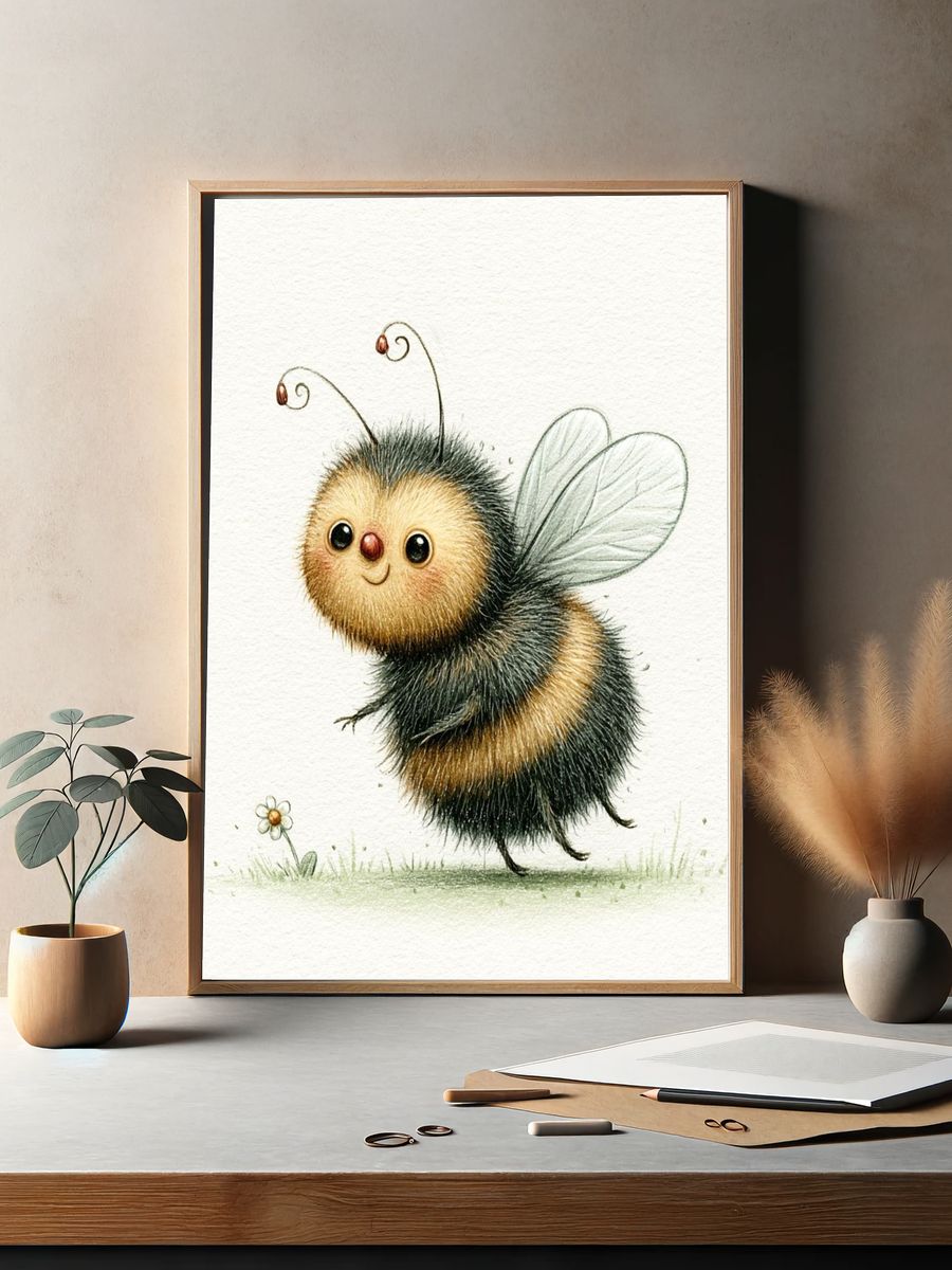Cute Bumblebee Watercolor Print. — room view 2