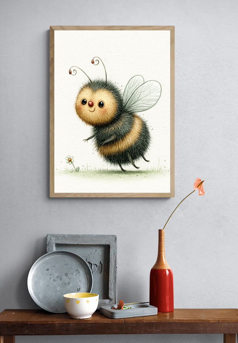Cute Bumblebee Watercolor Print. — room view 3