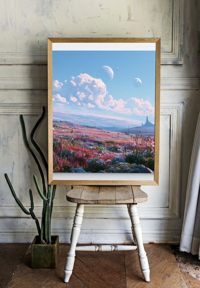 Dreamy Alien Meadow Landscape Print. — room view 1