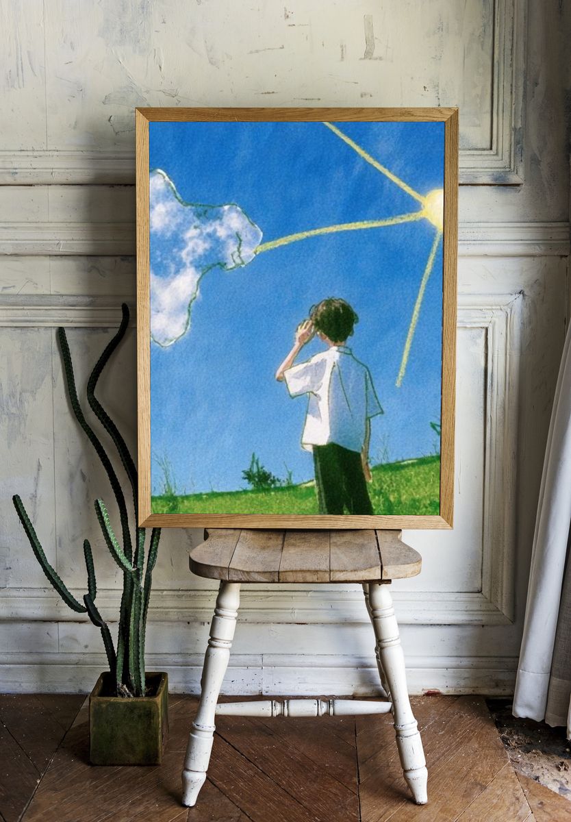 Boy Under Sunlit Sky Illustration Poster. room preview