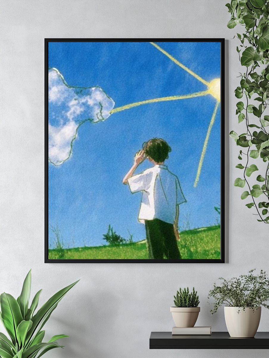 Boy Under Sunlit Sky Illustration Poster. — room view 4