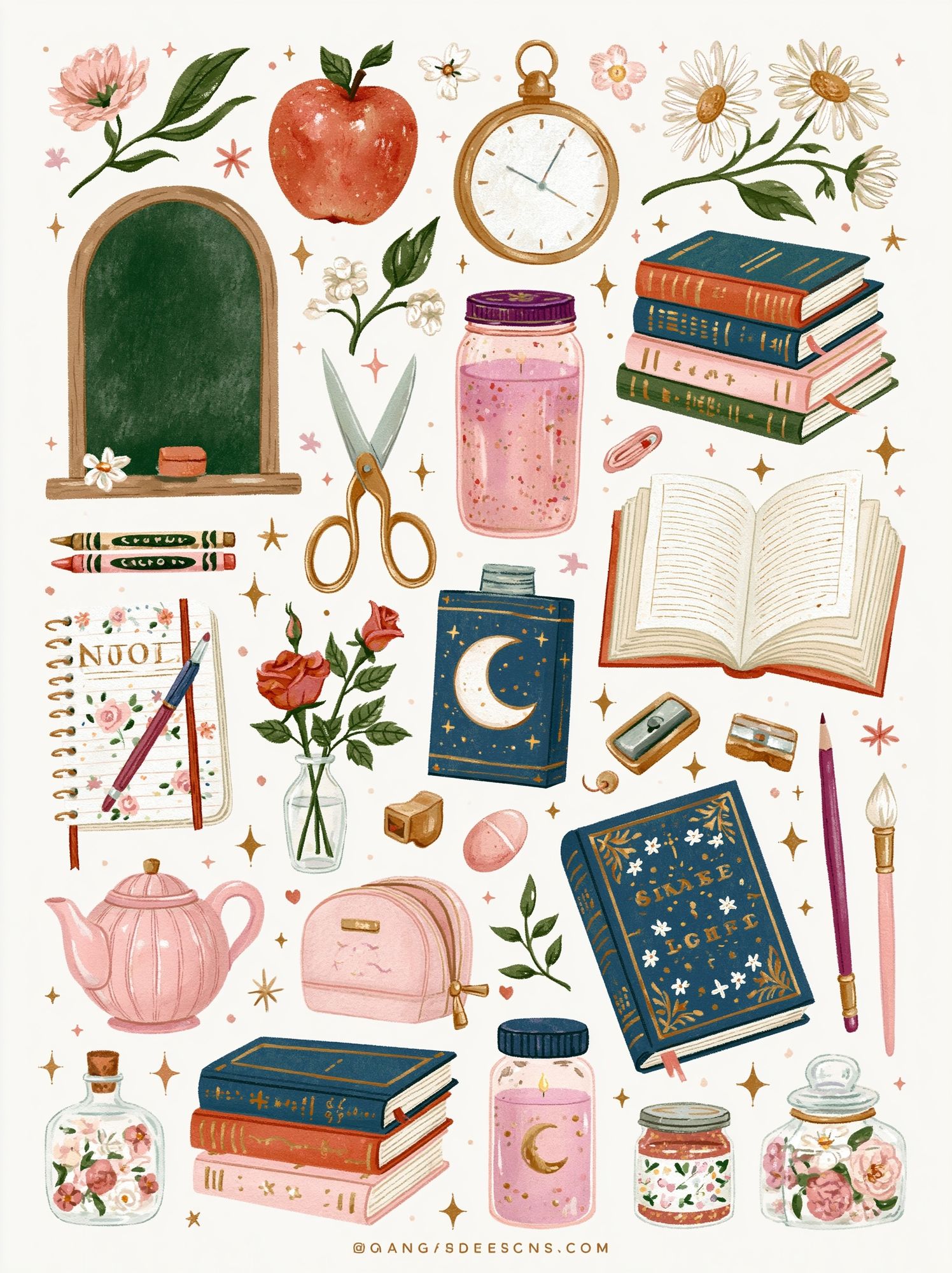Whimsical Study Supplies Illustration Poster. poster — illustration art