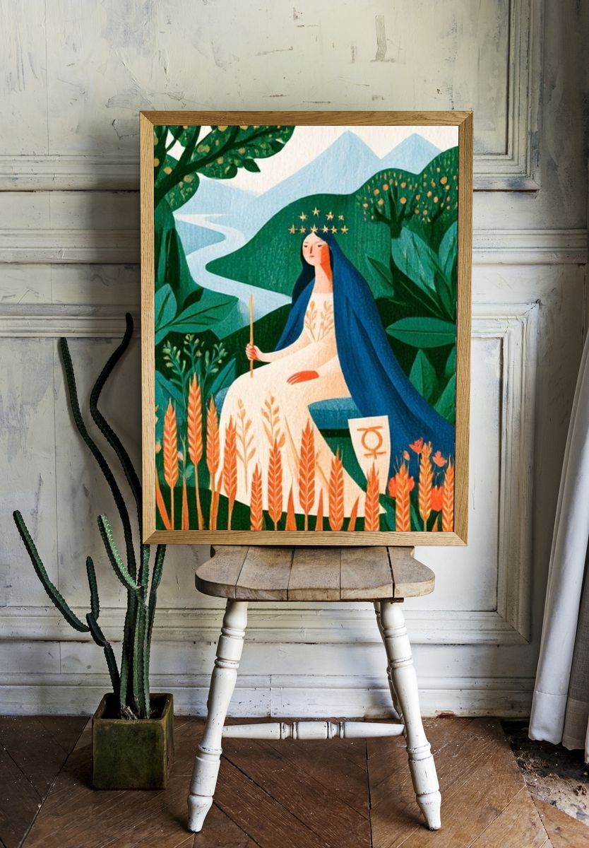 Mystic Mountain Goddess Illustration Poster. room preview