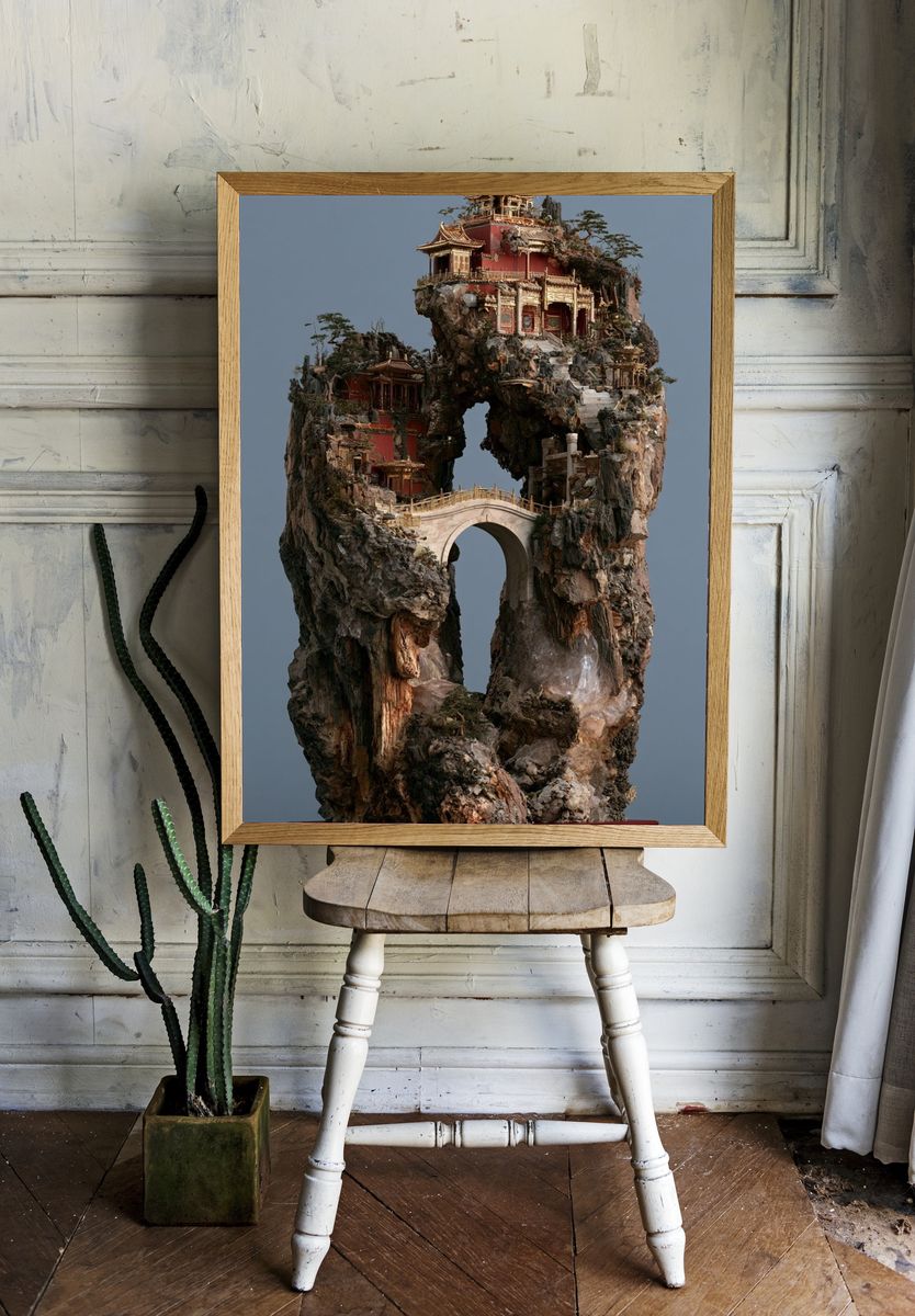 Floating Temple Rock Sculpture Print. — room view 1