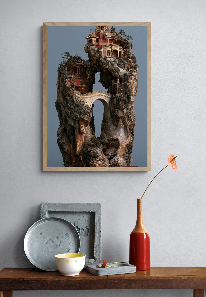 Floating Temple Rock Sculpture Print. — room view 3