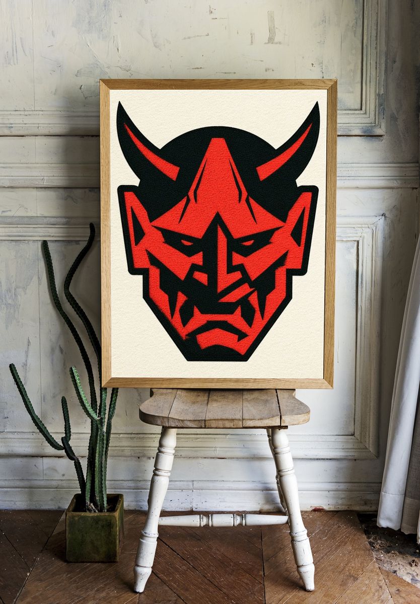 Demon Mask Illustration Poster. room preview