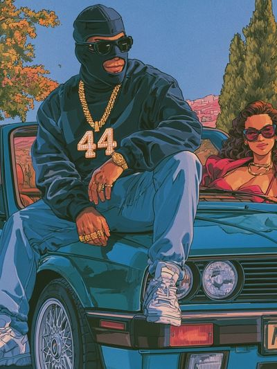 Luxury Car Couple Illustration Poster. poster