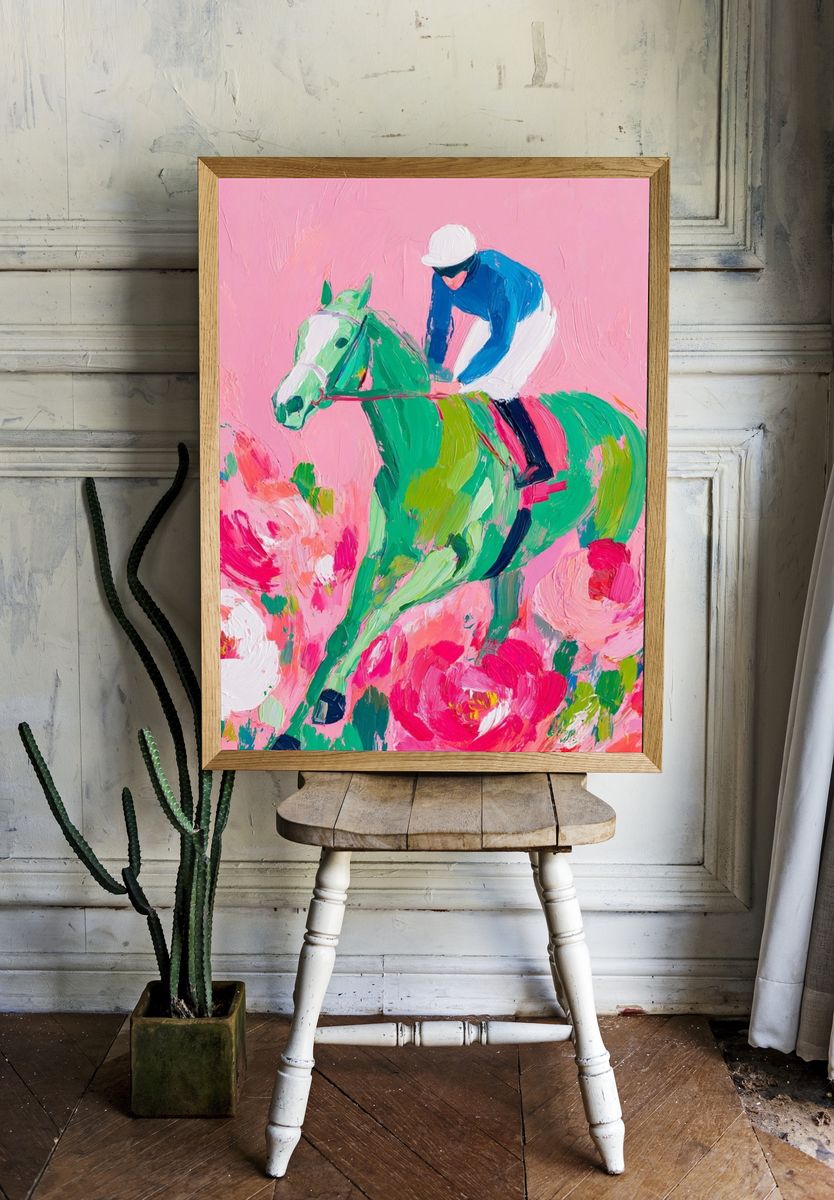 Pink Horse Rider Illustration Poster. room preview