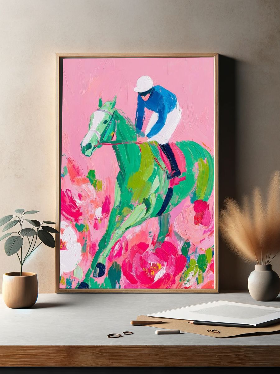 Pink Horse Rider Illustration Poster. — room view 2