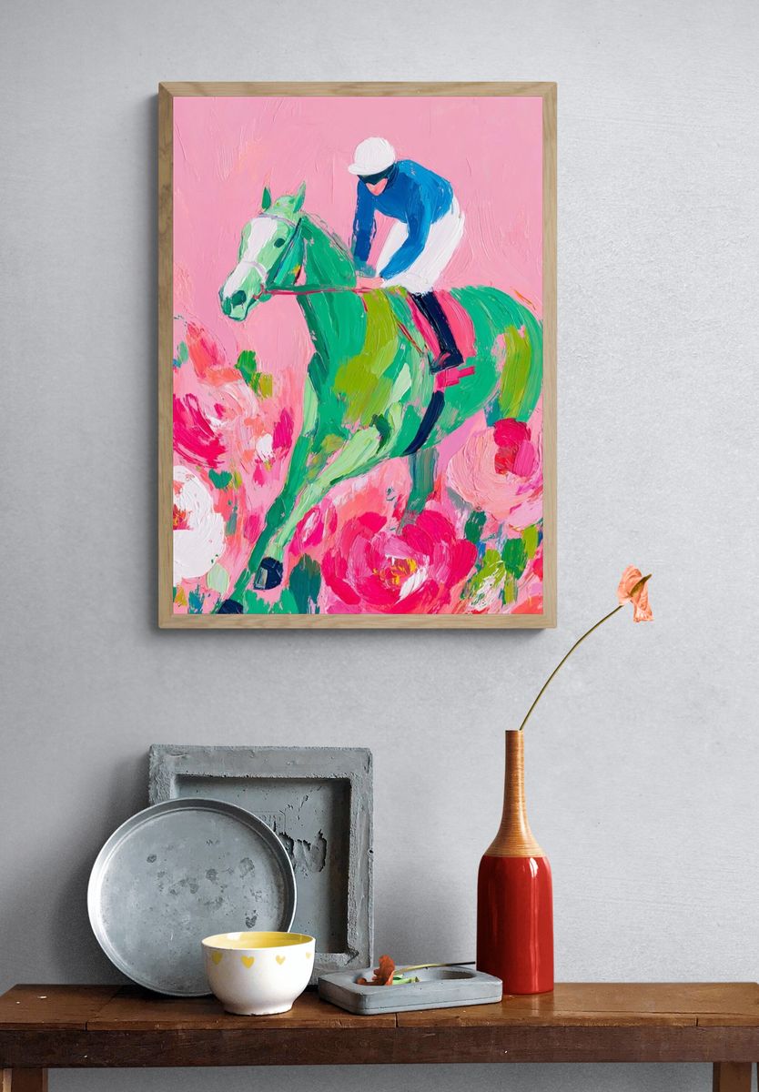 Pink Horse Rider Illustration Poster. — room view 3