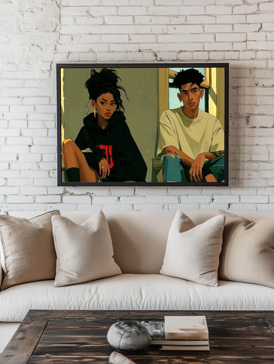 Urban Couple Portrait Illustration Poster. — room view 1