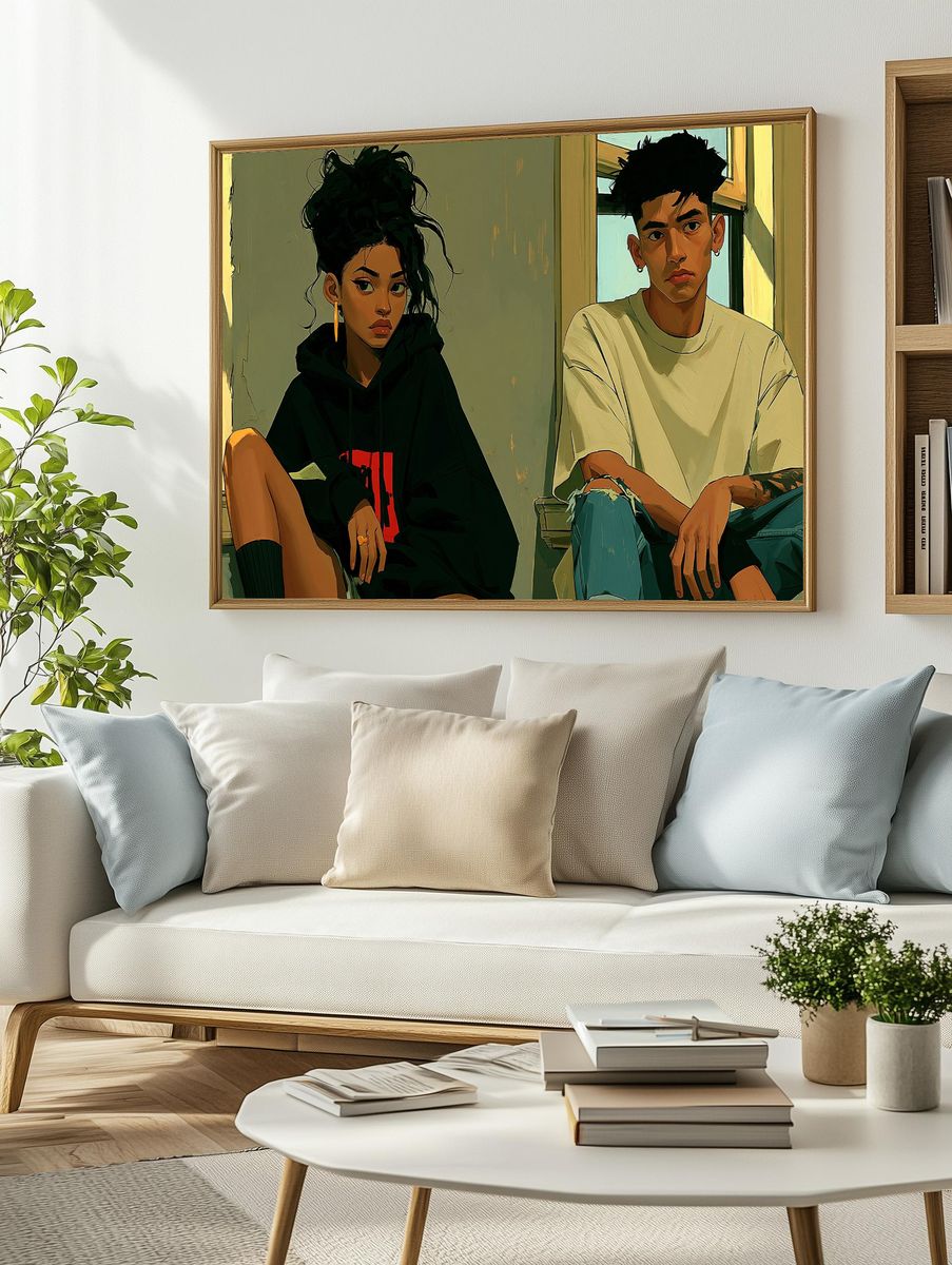 Urban Couple Portrait Illustration Poster. — room view 2