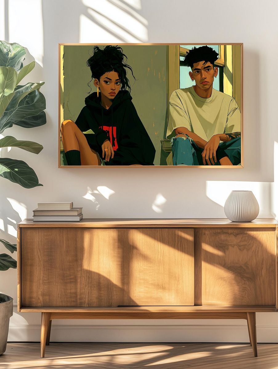 Urban Couple Portrait Illustration Poster. — room view 3