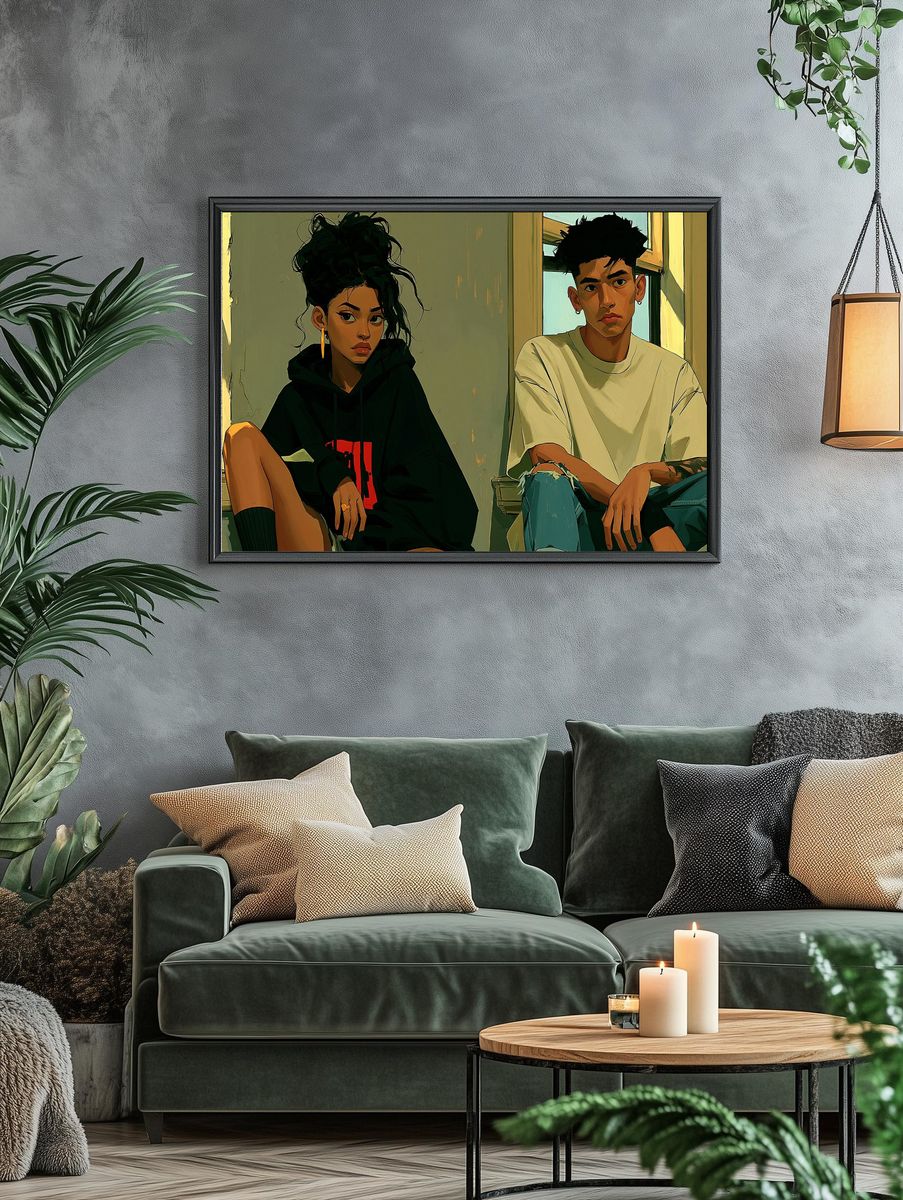 Urban Couple Portrait Illustration Poster. — room view 4