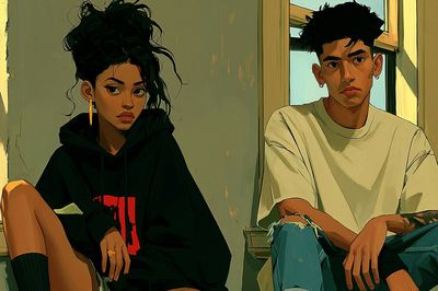 Urban Couple Portrait Illustration Poster. poster